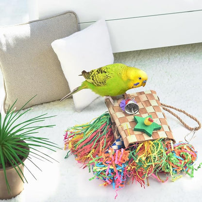 Bissap Bird Chew Toys, Parrot Foraging Shredder Natural Palm Frond Hanging Cage - Image 5