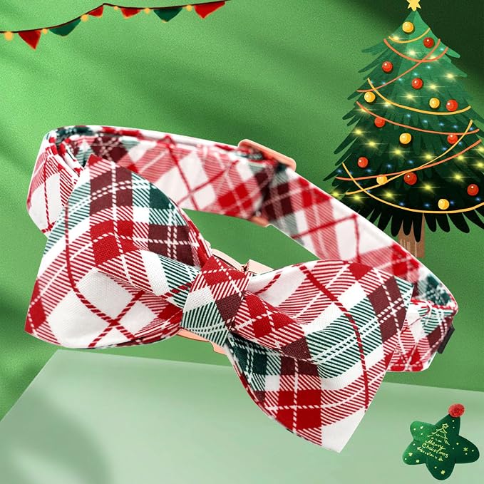 Dog Collar, Christmas Dog Collar Plaid Pet Collar Bow Holiday Bows Girl Boy - Image 3