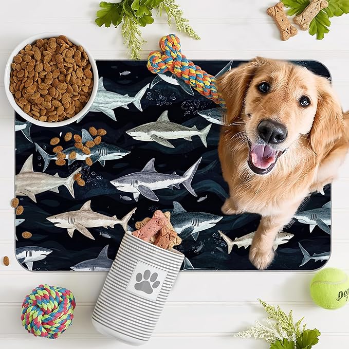 Cute Shark Dog Cat Food Mat, Absorbent Pet Feeding Mat - Image 7