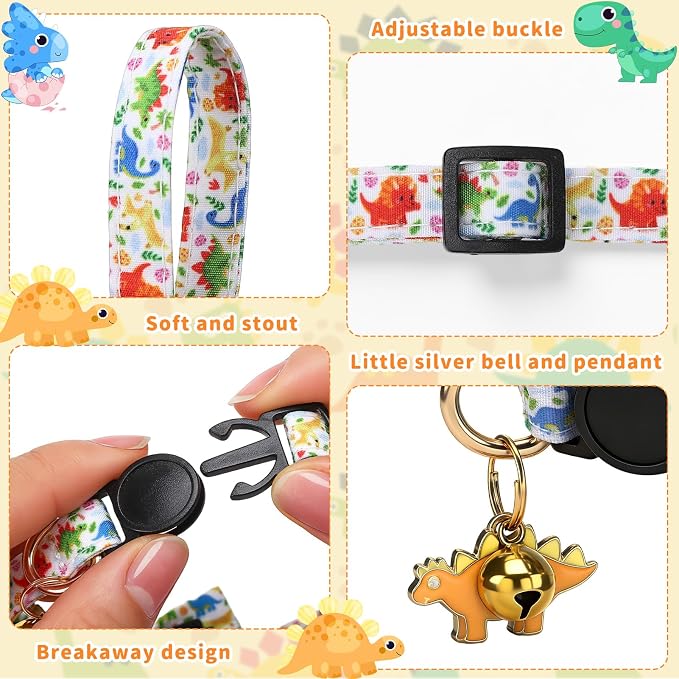 3 PCS Cat Collars with Bow Tie and Bell, Cat Collars Dinosaurs Pattern - Image 4