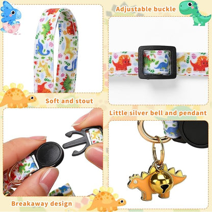 3 PCS Cat Collars with Bow Tie and Bell, Cat Collars Dinosaurs Pattern - Image 4