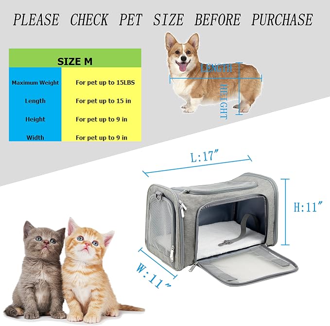 Soft Sided Carrier for Small Medium Cats Dogs, TSA Airline Approved Collapsible - Image 7