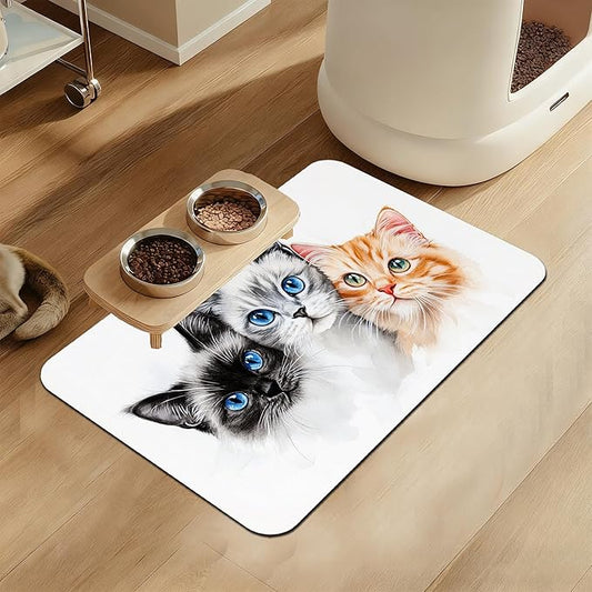 Cute Cats Pet Food Mat for Cats and Dogs–Christmas Stocking Absorbent Quick Dry by LUTASER
