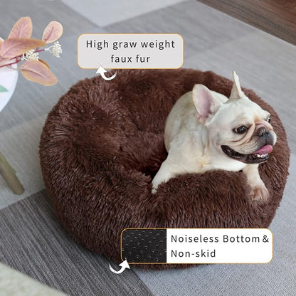 Calming Donut Dogs Beds for Small Dogs Washable, 23inch Plush Round Pet Bed for - Image 2