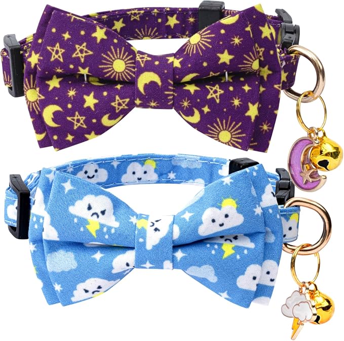 2 Pack Cotton Cat Collar with Bow Tie and Bell by Unknown