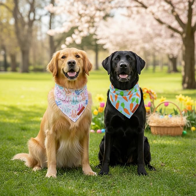 ADOGGYGO Easter Dog Bandanas 2 Pack, Reversible Bunny Carrot Print Puppy Scarf - Image 3