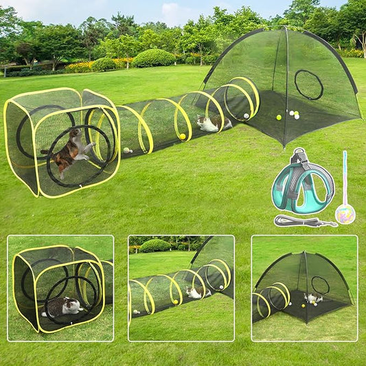 Outdoor Cat Enclosures for Indoor, Portable Mesh Tent, Outdoor pet Tunnel by Wilwolfer