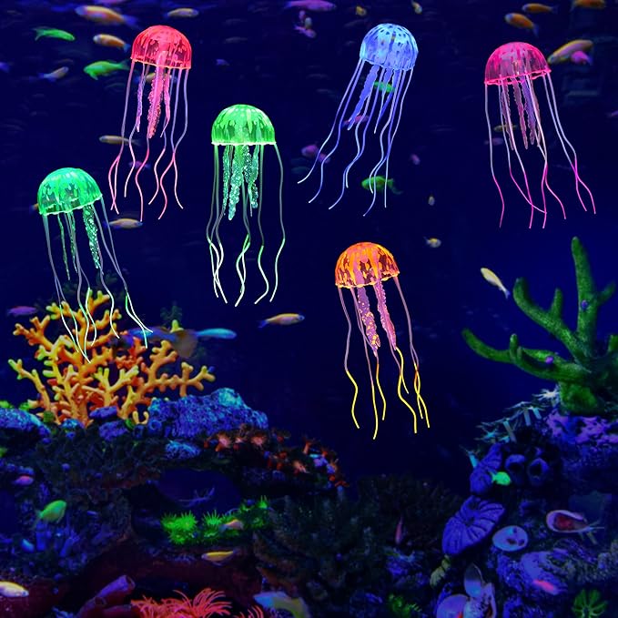 Lpraer 6 Pack Glow Jellyfish Floating Fish Tank Decorations Glowing Effect by Lpraer