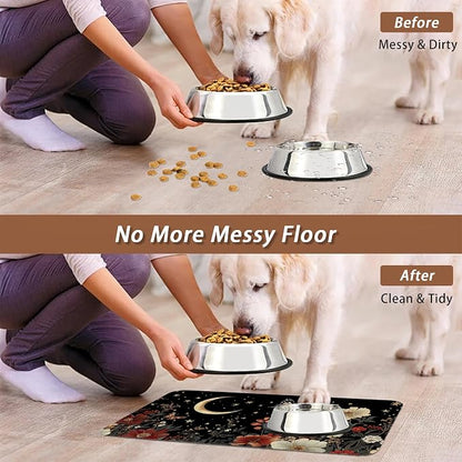 Moon Butterfly Pet Feeding Mat, Vintage Garden Luxury Absorbent Quick-Dry Cat - Image 5