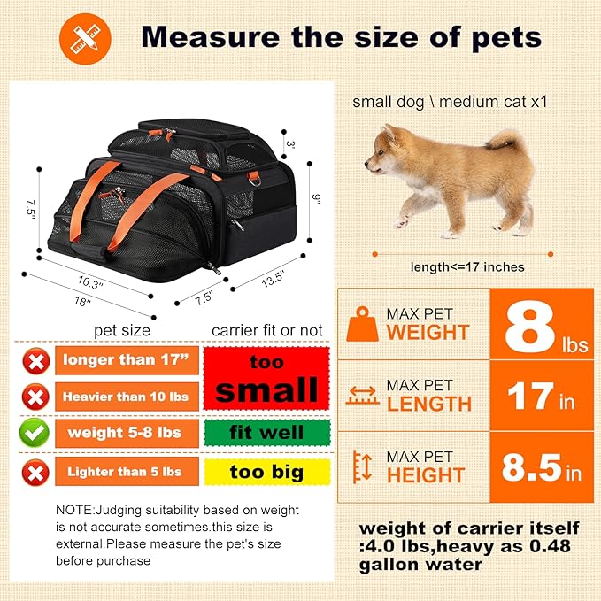 18x13.5x9 TSA Approved top and 1 Side Expandable pet Carrier - Image 3