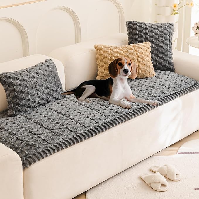 Couch Cover for Dogs Fuzzy Sofa Covers for Pet, Geometric Jacquard Coral by TIWWIE