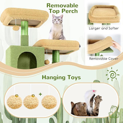 Globlazer Cactus Cat Tree Tower 76-Inch Extra Tall Multi-Level Cat Furniture - Image 5