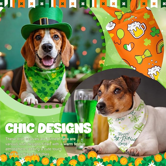 Abbylike 50 Pcs St Patrick's Day Dog Bandanas Bulk Green Shamrocks Bandanas - Image 2