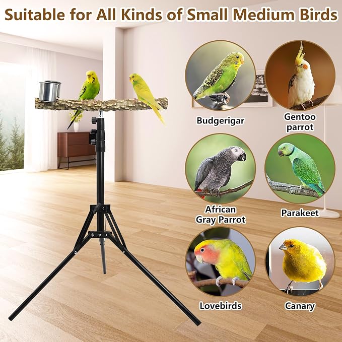 kathson 28-60inches Height Adjustable Bird Perch, Pepperwood Parrot Perch Stand - Image 7