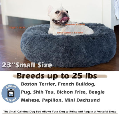 Calming Donut Dogs Beds for Small Dogs Washable, 23inch Plush Round Pet Bed for - Image 4