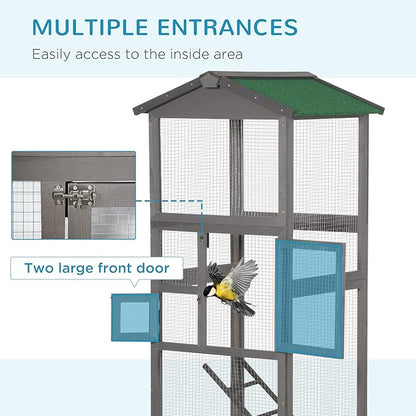 PawHut 65" Wooden Bird Cage Outdoor Aviary House - Image 4