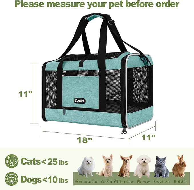 Cat Carrier 18"x11"x11" TSA Approved Ventilated Top Open Softsided Pet Air - Image 2