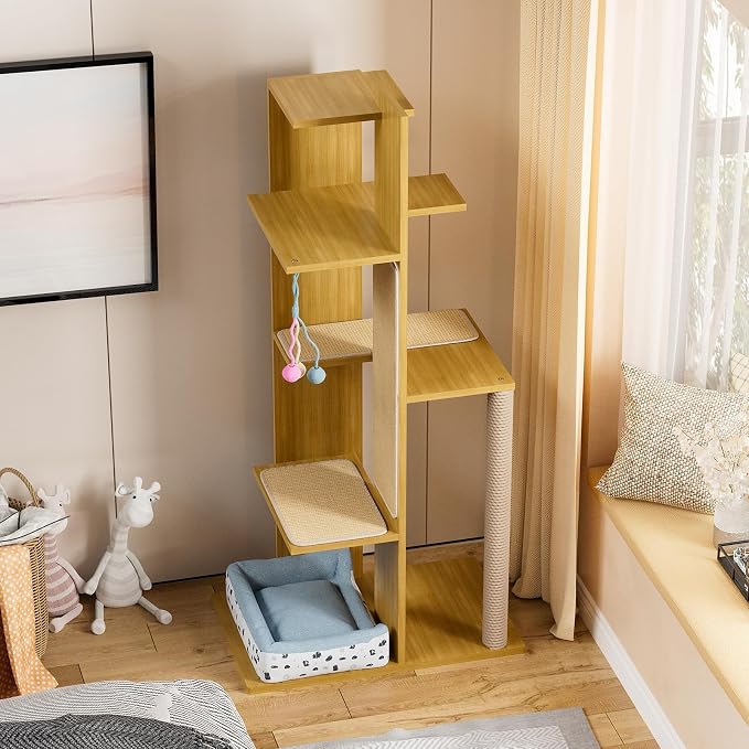 PAKASEPT 65.5" Tall Cat Tree, Cat Bed, Cat Balls, Freestanding Wooden Cat - Image 8