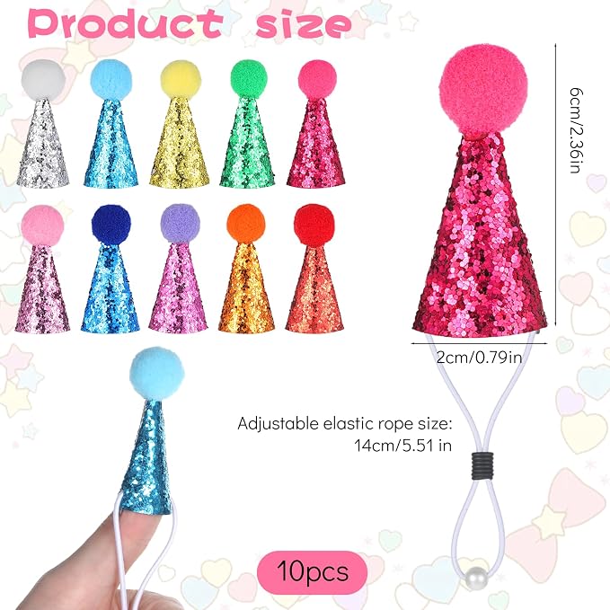 10PCS Small Party Hats for Stuffed Animals, Mini Birthday Hats for Stuffed - Image 2