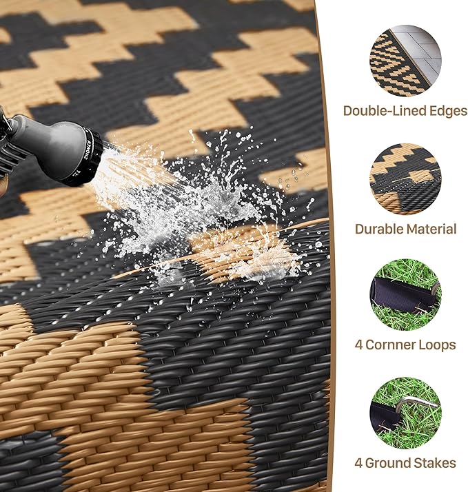 GENIMO Outdoor Rug 3'x5' Waterproof, Reversible Camping Mat, Plastic Straw Rugs - Image 5