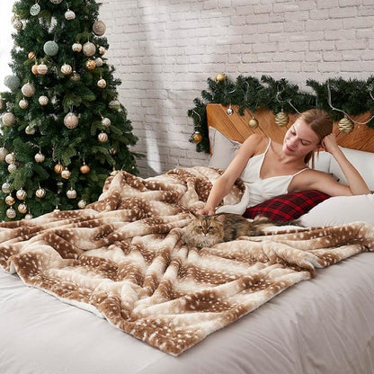 Luxury Faux Fur Blanket Deer Print, Waterproof Pet Blanket Washable, Woman Sofa - Image 4