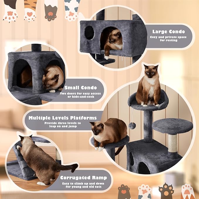 Yaheetech 54in Cat Tree, 2 Cozy Caves, Scratching Posts, Climbing Ladder - Image 4