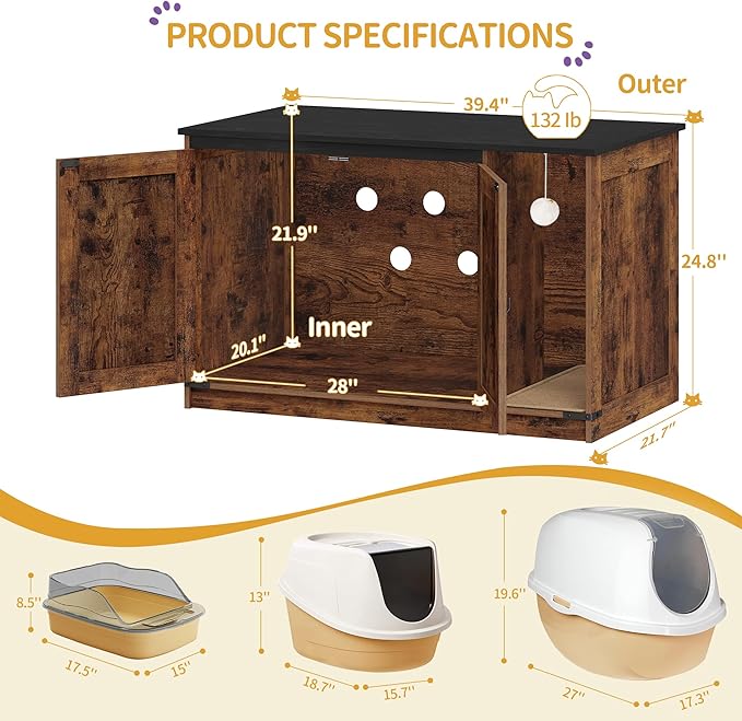 Cat Litter Box Enclosure, Hidden Litter Box Cabinet Furniture - Image 4