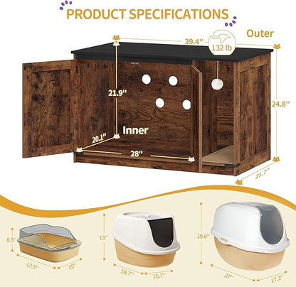 Cat Litter Box Enclosure, Hidden Litter Box Cabinet Furniture - Image 4