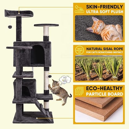54-inch Cat Tree with Sisal-Covered Scratching Posts, Sturdy Standing Cat Tower - Image 5