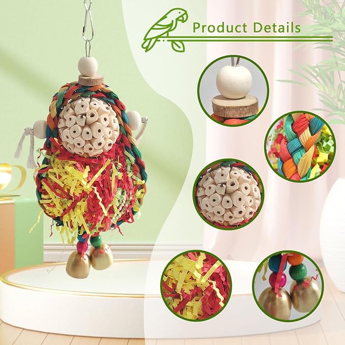 Bird Hoop Swing and Parakeet Toys, Natural Sola Balls and Shredding Hanging Toy - Image 7