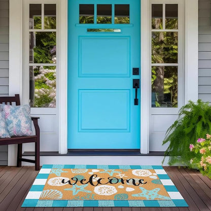 Tinideya 2 Pcs Summer Door Mat Coastal Beach Welcome Non Slip Coir Mats Sea - Image 4