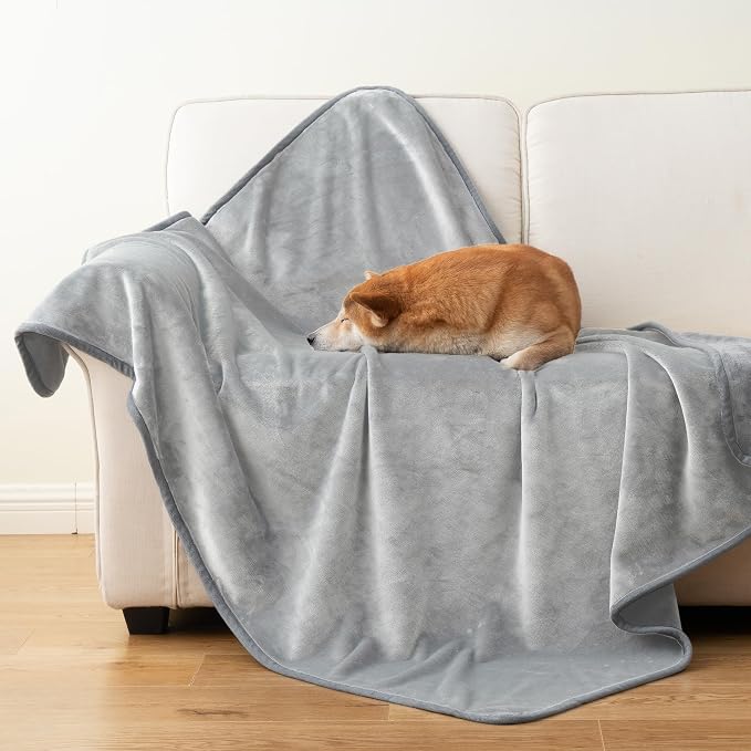 Waterproof Dog Blankets Light Grey, Soft Fluffy Sofa Car Bed Protector - Image 9