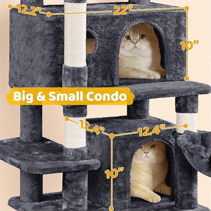 Yaheetech Cat Tree, 67in Large Tower w/ 3 Removable Teaser Sticks, 2 Kitten-Ear - Image 5