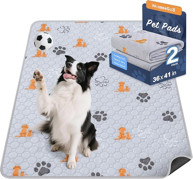 Washable Pee Pads for Dogs, 2 Pack Absorbent Reusable Training Dog Pads Pet by WanpeeGoo