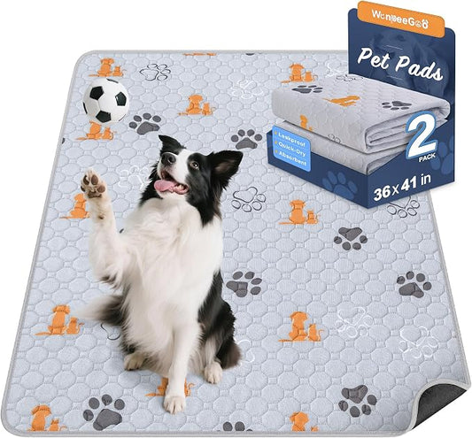 Washable Pee Pads for Dogs, 2 Pack Absorbent Reusable Training Dog Pads Pet by WanpeeGoo