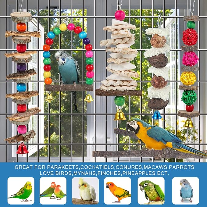Bird Perch Bird Toys Parakeet Toys, Bird Cage Accessories Wooden Chew Toys - Image 5