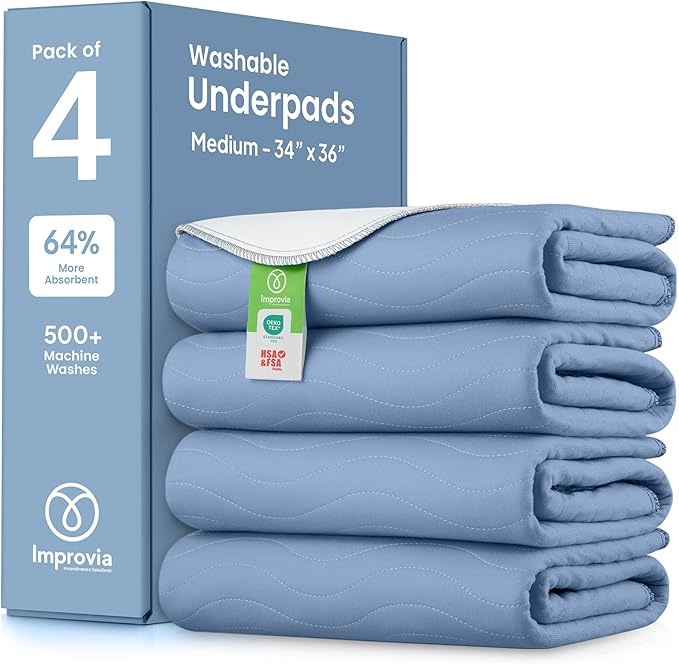 IMPROVIA® Washable Underpads, Heavy Absorbency Reusable Incontinence Pads by IMPROVIA