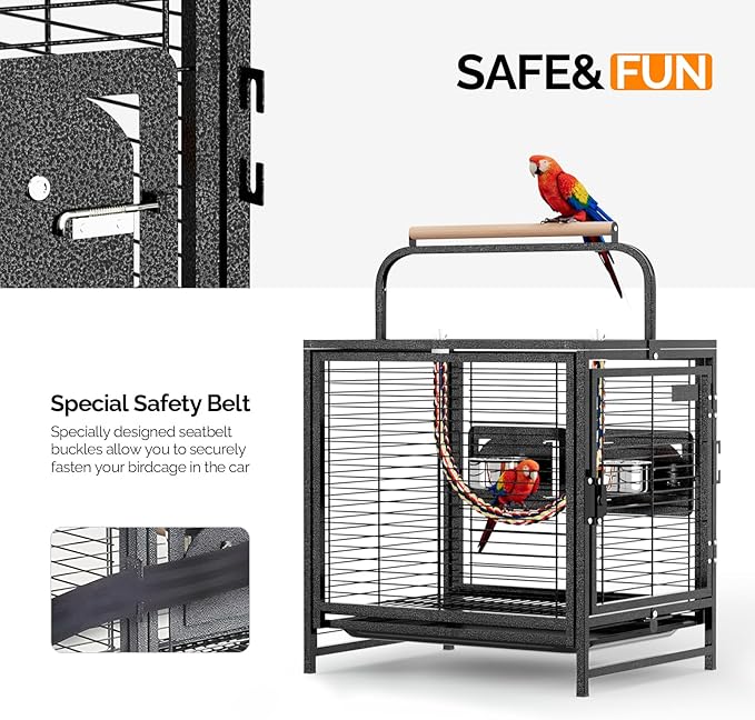 VINGLI Bird Cage, 25 inch Wrought Iron Bird Travel Carrier, Cage - Image 6