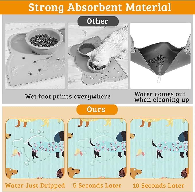 Dachshund Dog Cat Food Mat, Absorbent Waterproof Placemat - Image 3