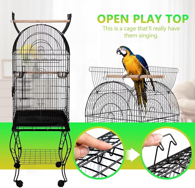 SUPER DEAL 63.5'' Rolling Bird Cage Large Wrought Iron Cage - Image 3