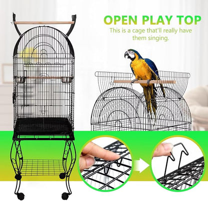 SUPER DEAL 63.5'' Rolling Bird Cage Large Wrought Iron Cage - Image 3