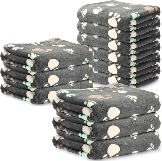 Tegeme 12 Pcs Pet Blankets Soft Fluffy Fleece Dog Cat Warm Paw Print Pattern by Tegeme