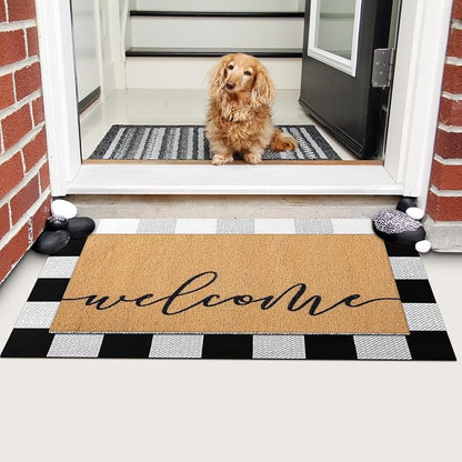 Tinideya 2 Pcs Door Mat Welcome Non Slip Coir Mats Floor Layering Doormats - Image 4