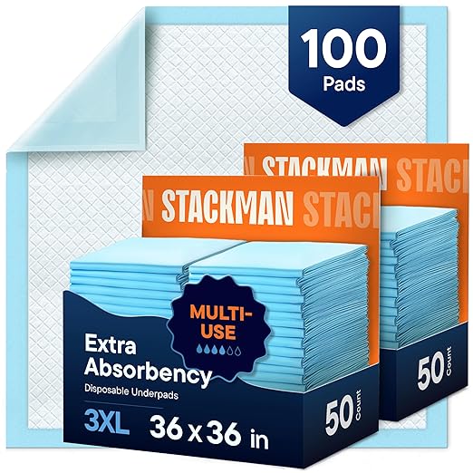 Chucks Pads Disposable Adult Underpads 36"x36" XXXL Super-Absorbent by StackMan