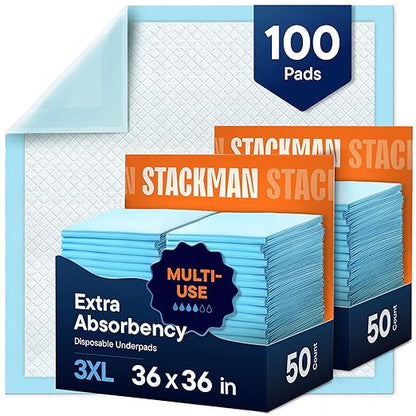 Chucks Pads Disposable Adult Underpads 36"x36" XXXL Super-Absorbent by StackMan