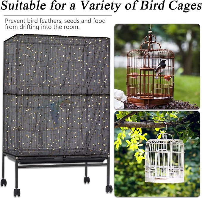 JULMELON 2Pcs Adjustable Bird Cage Seed Catcher Birdcage Nylon Mesh Cover - Image 4
