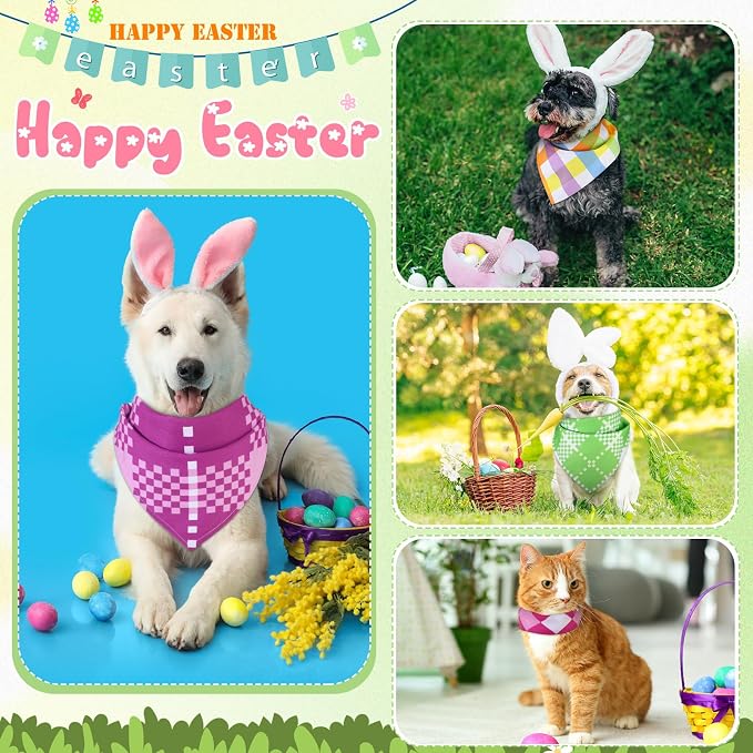 Sweetude 60 Pcs Easter Plaid Dog Bandanas Bulk Easter Pet Scarf Bibs Adjustable - Image 3