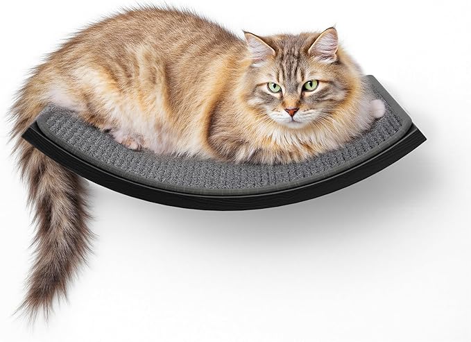 Gray Cat Wall Shelf with Grey Sisal Mat, Curved Cat Bed - Image 8