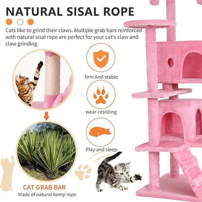 BestPet | 54" Cat Tree Tower | Pink | Sturdy, Hanging Cat Toys, Observation - Image 4