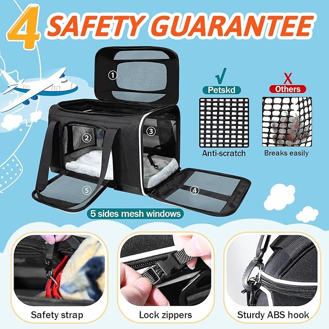 Petskd Top-Expandable Pet Carrier 17x11x9.5 Inches Alaska Airline Approved - Image 5